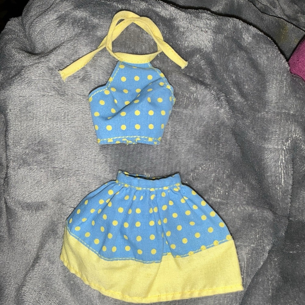 Vintage 1991 Barbie 90s Set Blue Yellow Polka Dot Skirt Halter Outfit 2 Piece